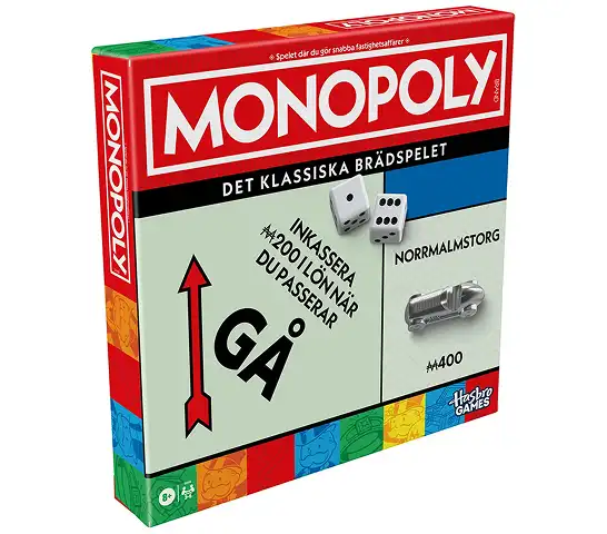 Pudełko gry planszowej Classic Monopoly z obrazkiem planszy do gry.
