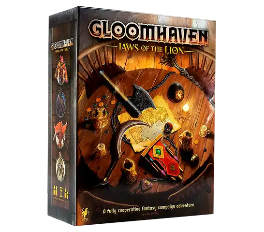 The Gloomhaven: Pudełko z grami planszowymi Kaken van de Leeuw przedstawiające średniowieczne miasto